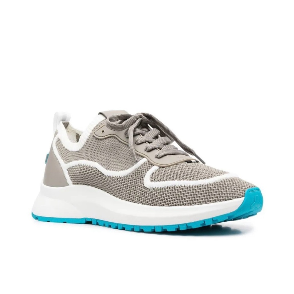 Bally Taupe Mesh Sneakers with Turquoise Sole